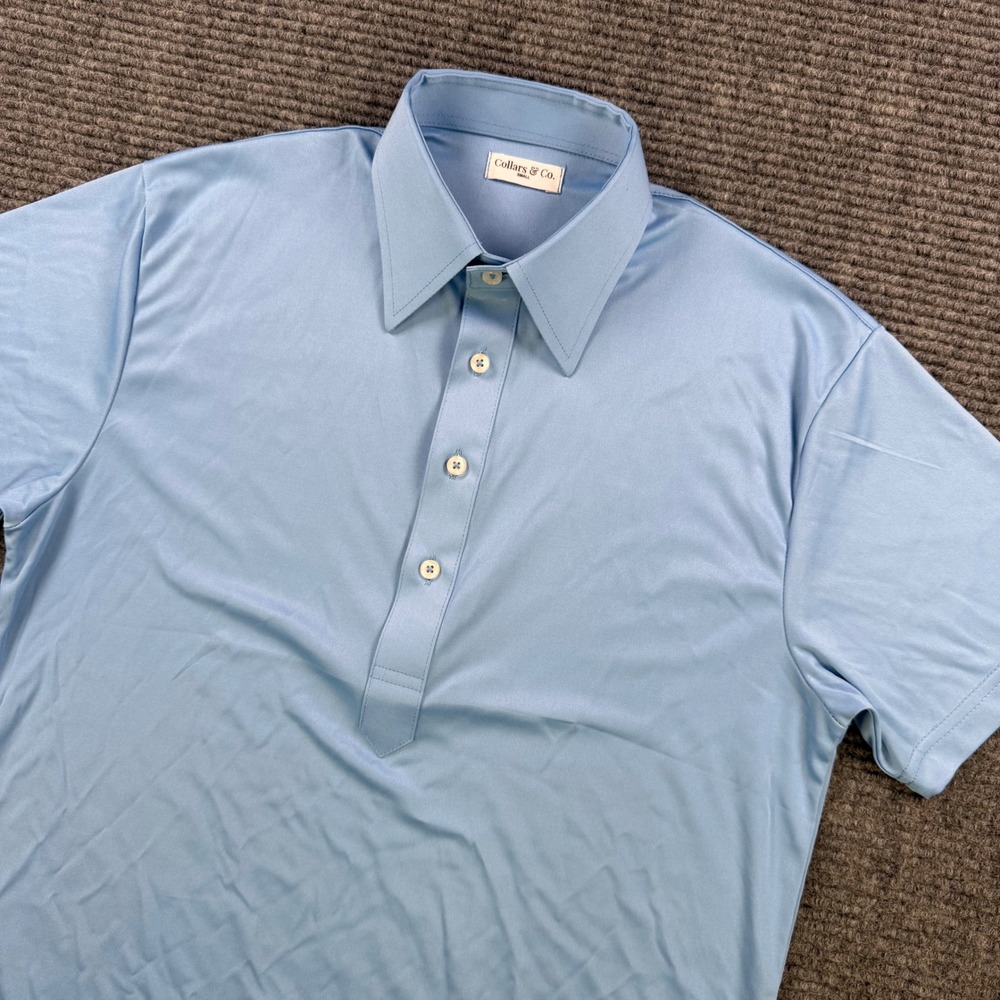 Collars & Co Dress Collar Polo Shirt Mens Small Light Blue Short Sleeve Office